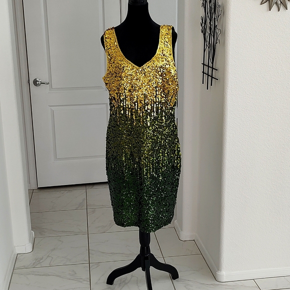 Maner Dresses & Skirts - Ombre Gold and Green Sequin Tank Dress Sleeveless Stretchy XXL Stretchy